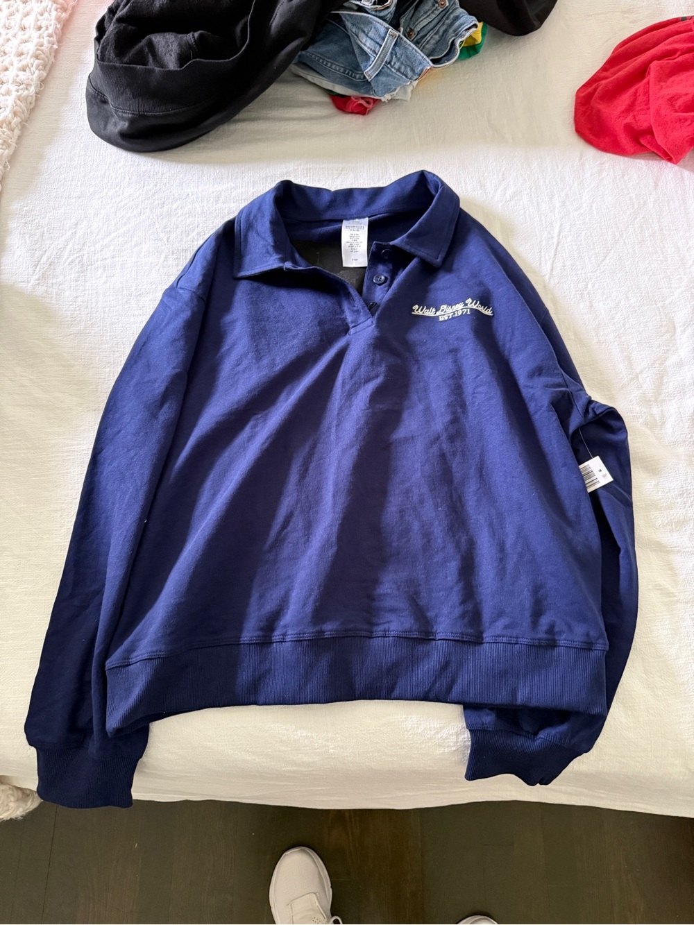 NWT Disney Navy Blue Collared Embroidered Pullover